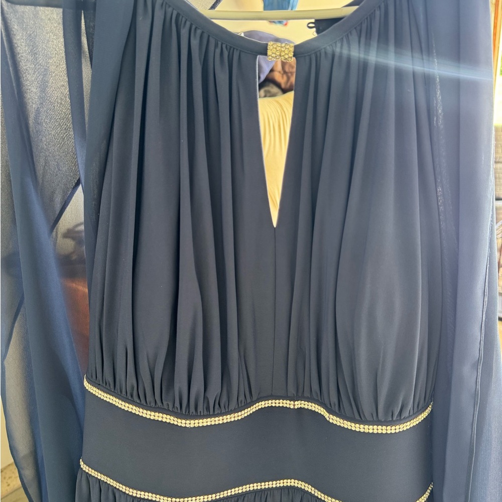 Oleg Cassini Midnight Blue Long Sleeve Dress